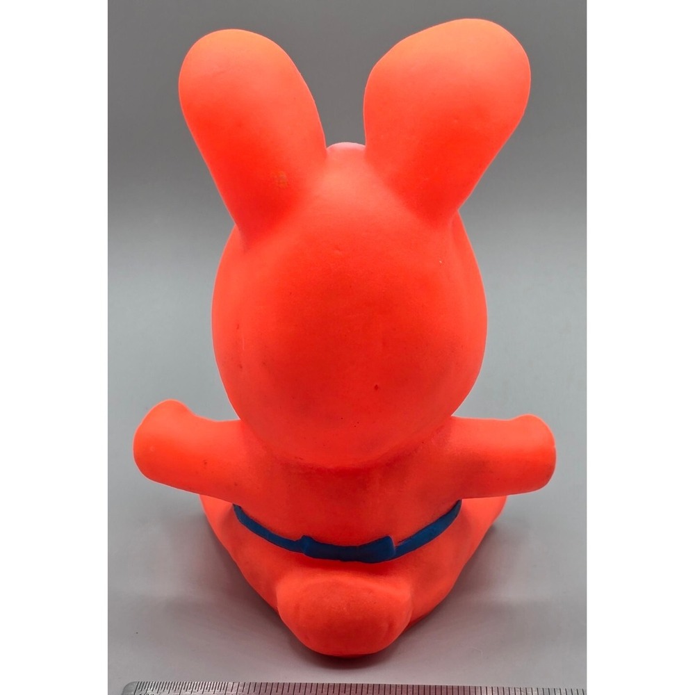 Vintage Soft Rubber Toy Bunny Squeak Toy Orange Japan 1960s - Picture 3 of 6
